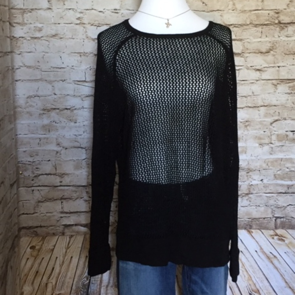 2/$20 SOFT 525 america black open weave sweater